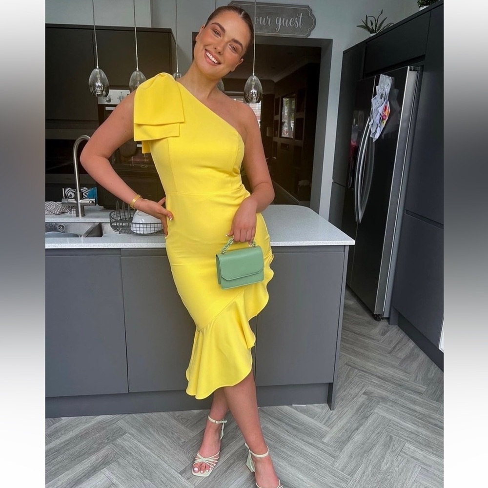 NEW SEASON Stunning Lavish Alice bow shoulder asymmetric dress in yellow